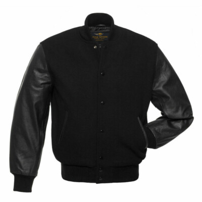 Mens Black Wool Letterman Baseball 