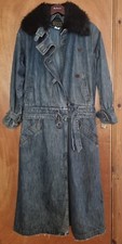 Vintage Plein Sud 3 Piece Womens Shearling Collar Denim Jacket Coat Uk8 Stunning