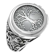 Mens Irish Celtic Trinity Knot Tree of Life Ring 925 Sterling Silver Size 6-15