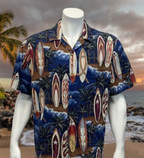 Vintage Authentic RJC Made in Hawaii Hawaiian Camp Shirt Surfboards Palms XL