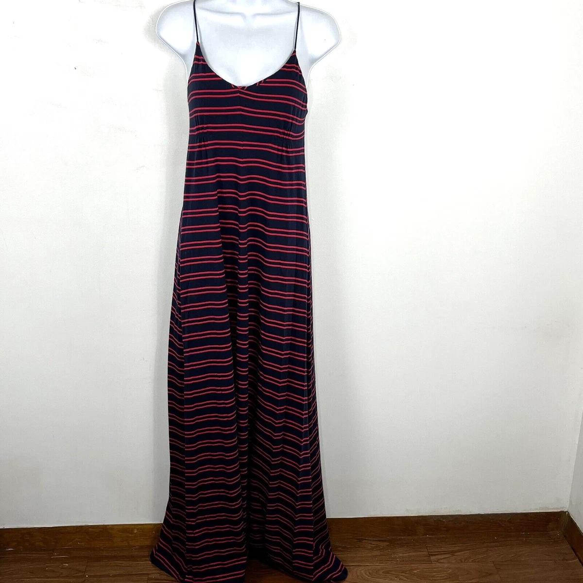 Tommy Hilfiger Sun Dress Sz XS Navy Blue Red Striped Long Maxi