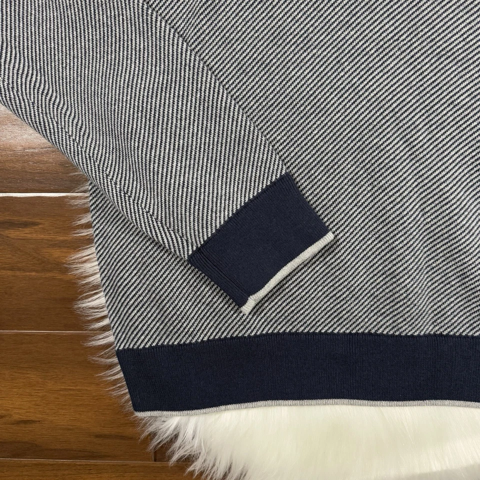 Suéter Pullover Robert Graham Para Hombre Talla Grande Azul Rayas Calabria Cuarto Cremallera Foto 3 de 4