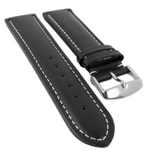 Bracelet De Montre En Cuir Bio | Cuir De Veau, Noir Avec Couture Blanche 20540S