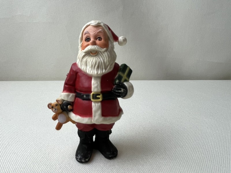 Vtg Santa w/Teddy Bear and Gift 3" Ornament. Please read description