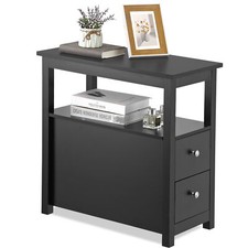 Nightstand End Table Narrow Side Table with 2 Drawers Shelf for Bedroom Black