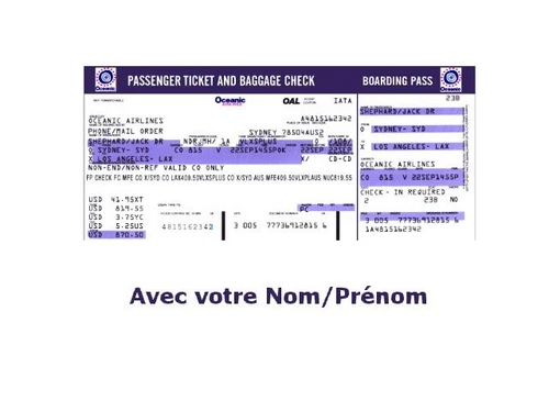 Lost ticket plane Oceanic volume 815 + your name personalised airline