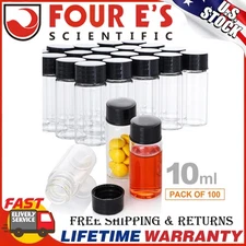 100pcs 10ml Glass Vials Screw Caps Transparent Sample Bottle Liquid Sample Vial