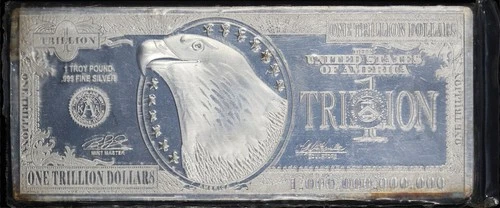 Highland Mint One Trillion Dollars Bald Eagle 12 oz 999 Fine Silver Note Art Bar