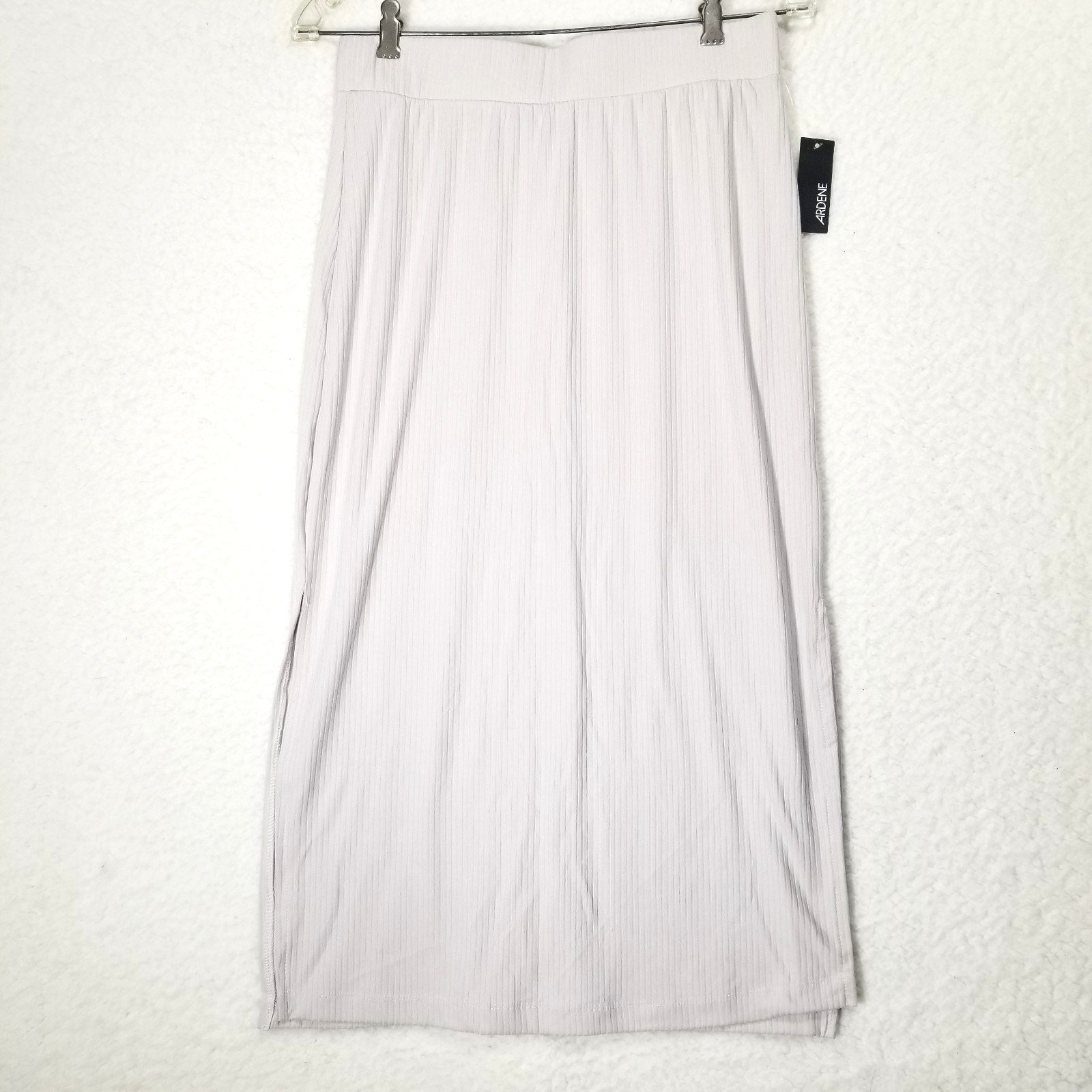 ARDENE Maxi Skirt Womens Large Cream Ribbed Side Slit Pull On Stretch NEW-image