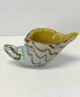 Murano Style Art Glass Shell White Brown & Yellow Figure Paperweight Vintage