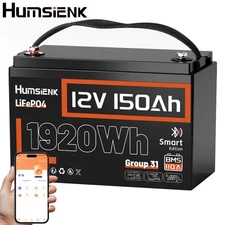 Humsienk 12V 150Ah Group 31 LiFePO4 Lithium Battery 1920Wh 110A BMS Solar Boats