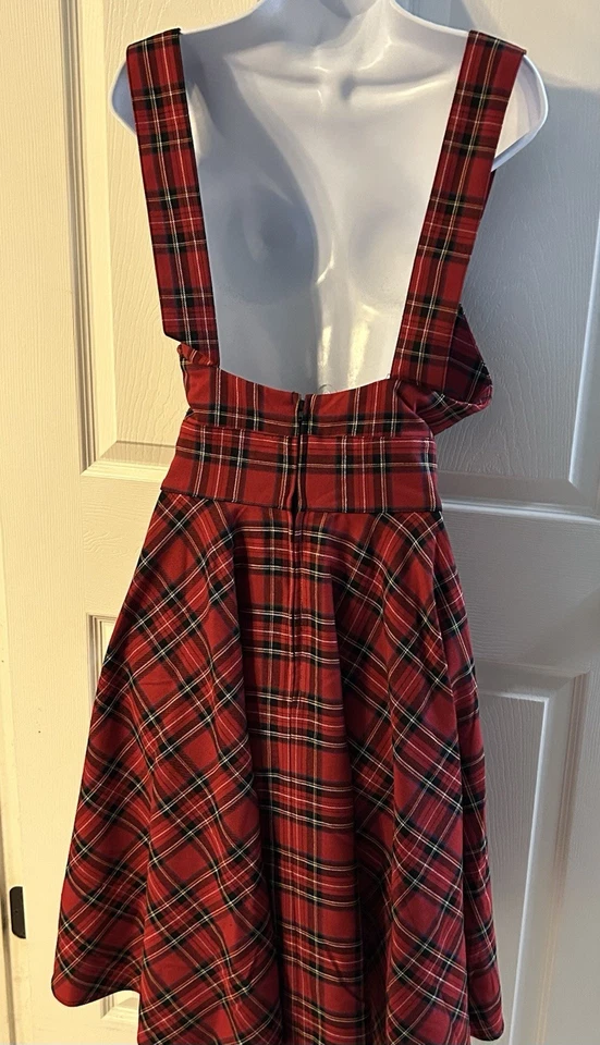 NUEVO Vestido Hell Bunny Rojo A Cuadros Delantal Navidad Mediano Rockabilly Pinup Columpio Foto 3 de 4