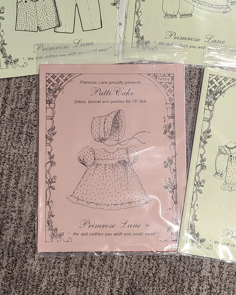 Primrose Lane 15-inch Baby Doll Clothes Patterns - Lot Of 5 - Girl & Boy - Image 2 of 4