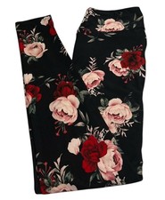LuLaRoe Leggings OS One Size VALENTINE Floral BLACK RED PINK Rose PEONY Casual