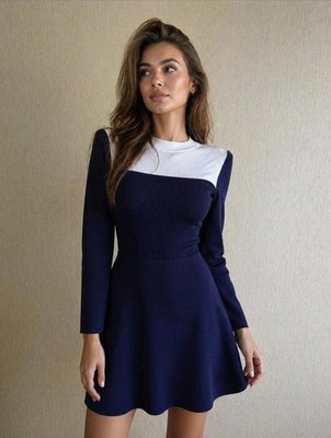 Women Sandro Paris Dress Navy Viscose M