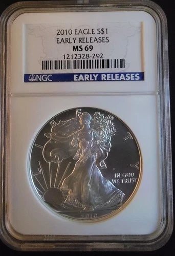 2010  American Eagle NGC ER MS69 Vtg Bullion -0.999 Silver 1 Oz Ounce Art Coin