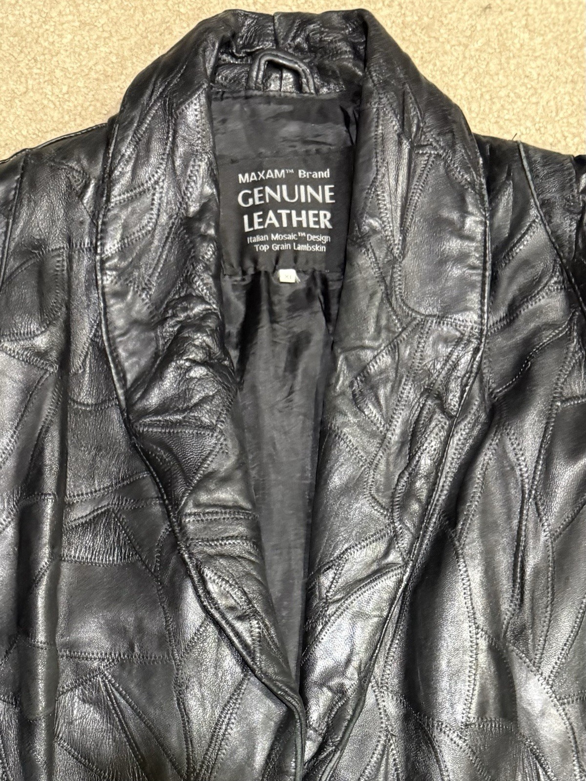 90s Leather Mosaic Patchwork Jacket Coat Italian … - image 17