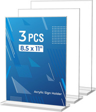 3 Pack Acrylic Sign Holder 8.5 X 11 Inches, Clear Menu Stand, Vertical Flyer Dis