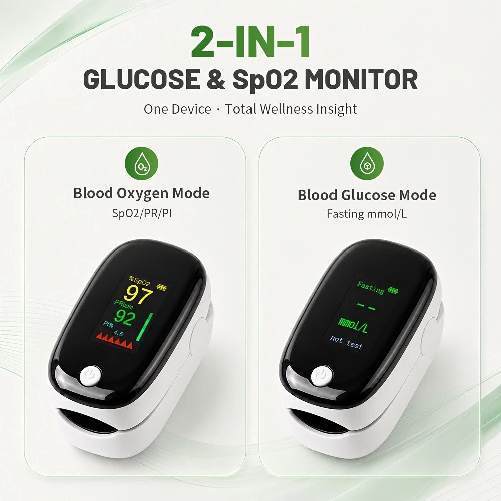Monitor de glucosa en sangre y oxígeno 2 en 1 Spo2 medidor de glucosa frecuencia de pulso