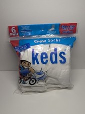 Vintage Keds Kids Crew Socks 6 Pair Pack White Size 9-2.5 Made in USA NOS New