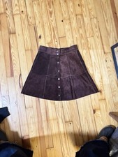 VTG 60s Mod Aline Chocolate Brown Multi Panelled Suede Mini Skirt w/ Snaps