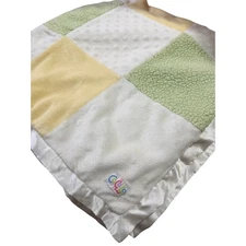 Cocalo Green Yellow White Satin Plush Block Square Patchwork Minky  Baby Blanket