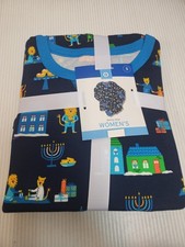 Woman's Pajama Piece Set - Hanukkah With Animals Navy Blue Size Small