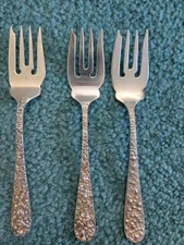 Steiff Rose/Repousse Sterling Silver flatware salad/dessert fork (lot of 3)