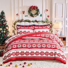 Christmas Comforter Set Queen Size with Red White Snowflake X-Mas Holiday Style