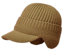 Men's Winter Visor Beanie Hat with Earflaps Knit Baseball Cap 6 7/8-7 1/2 Beige