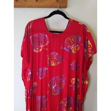 Coral Red Butterfly Print Kaftan Maxi Dress Beach Coverup One Size Boho