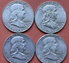 4 Lot Silver Franklin Half Dollars 1963D, 1962D, 1961P, 1958D