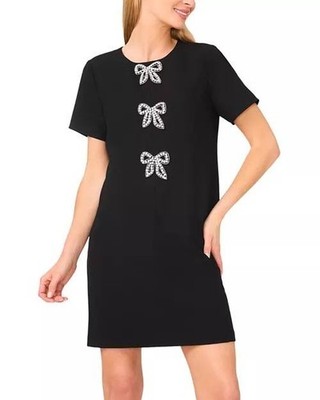 CeCe Sequin Bow Shift Dress  Black  Size 6   NWOT