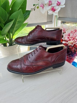 Vintage Saxone Burgundy Brown Leather Oxford Brogues UK 8 EU 42 Retro Mod Shoes