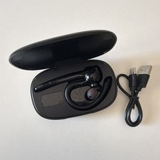 Black Bluetooth Wireless Single Ear-Hook In-Ear Headset w/ Case USB Cable