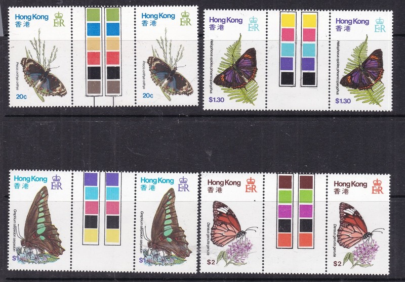 HONG KONG ^^^^sc#  354-357   MNH sets "  BUTTERFLIES( GUTTER PAIRS)@rum669hk