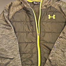 Under Armour ColdGear Boys YXL Full Zip Puffer Jacket Gray Black Yellow
