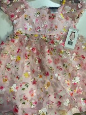 Rare Editions Girls Fit Flare Pink Floral Long Dress XS 4/5 Short Puff Sleeve5