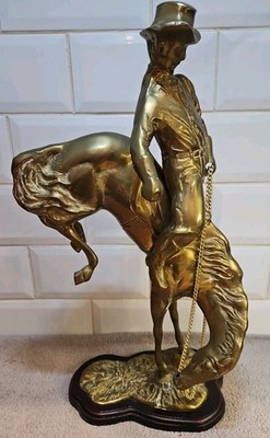 Seltene große 18,5'' große Messing 3,5 kg Rodeo Cowboy PFERD Aufzucht Pferd Figur