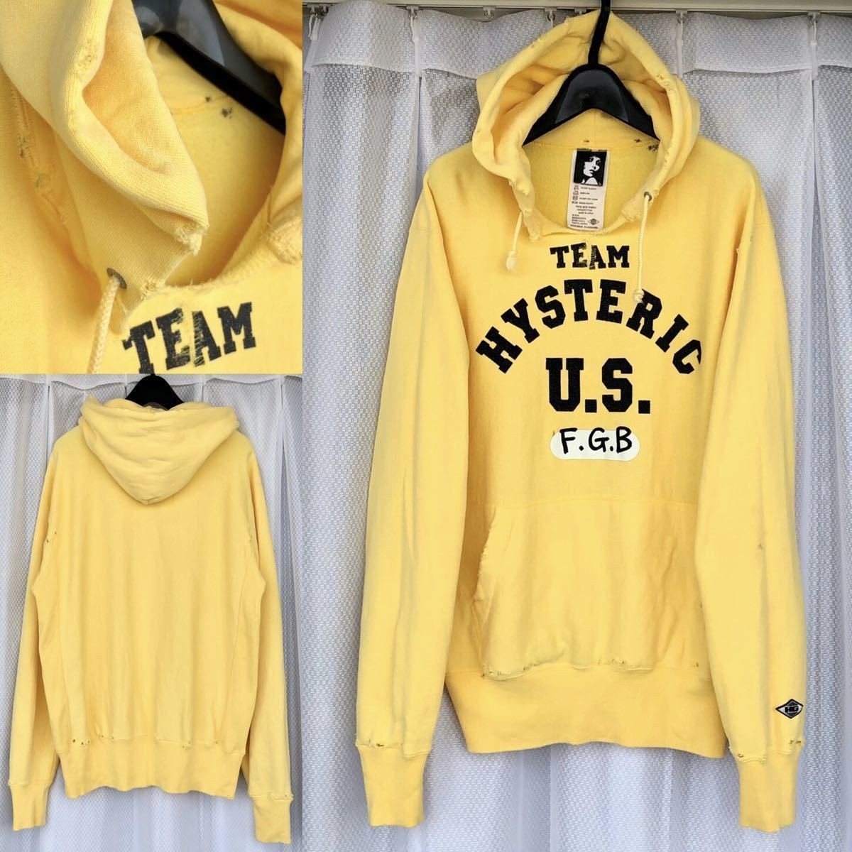 M Yellow Damage processing Sweat Parker HYSTERIC … - image 1