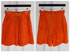 Vintage Danier Orange Suede Shorts High Waisted Wide Leg Leather 90s W27