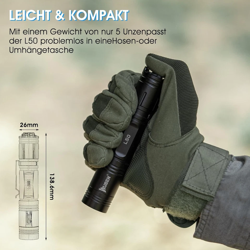 WUBEN L50 Linterna 1200 Lumens USB Recargable Linterna LED Alta Potencia,Ip68 Im - Imagen 4 de 4