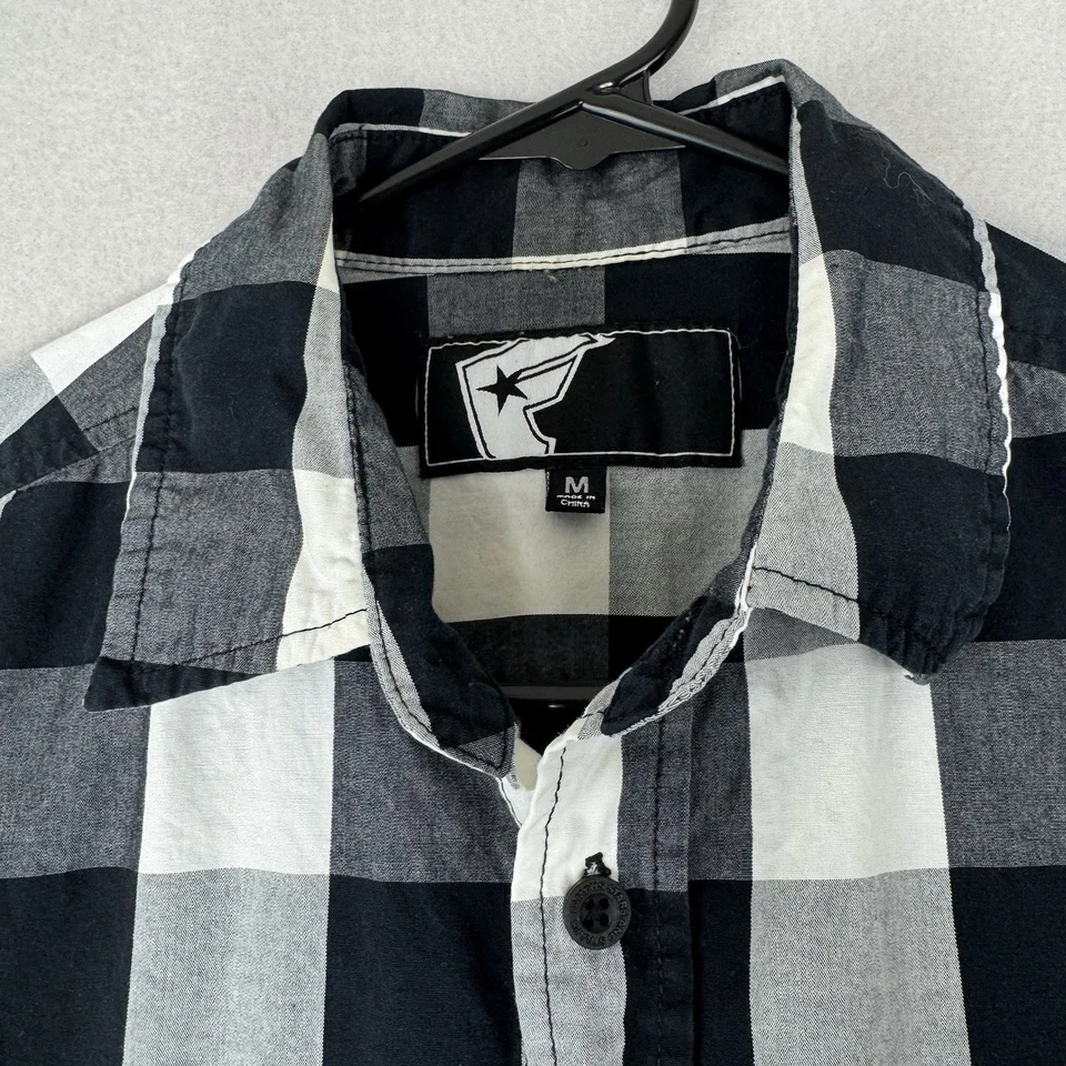 Famous Stars and Straps Shirt Men's Medium Black White Buffalo Plaid Long Sleeve - Image 2 of 4