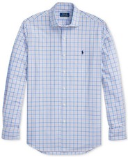 Polo Ralph Lauren Mens Classic fit Stretch Poplin Shirt in Blue Orange Sz Small