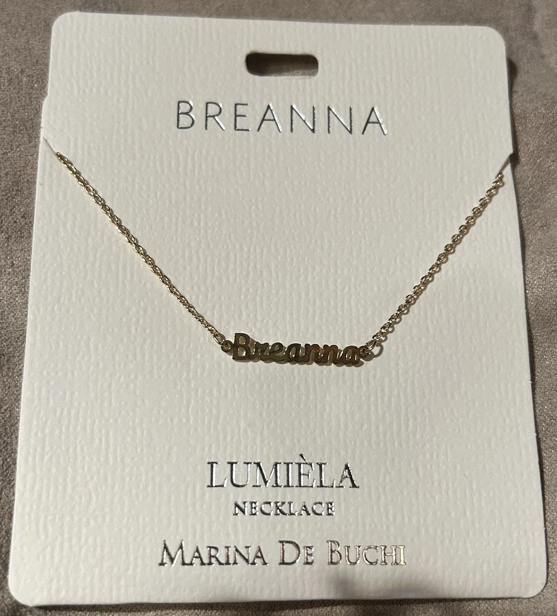 Breanna Lumiela Marina De Buchi Gold Tone name Necklace 15 20