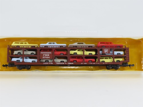 N AHM Minitrains 4902B TTX PRR Pennsylvania Autotransporter #27024 mit Fahrzeugen