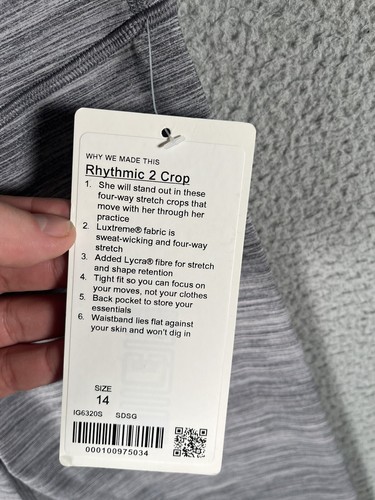 Ivivva by Lululemon Rhythmic Crop Luxtreme Leggings Gray Size 14 NWT - Picture 6 of 13