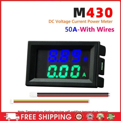 DC0-100V Amp Volt Gauge Dual LED Digital Voltage Current Meter (Blue Green 50A) 