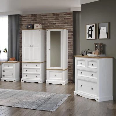 CORONA WHITE Pine Armoire 1 Door Cupboard White Painted Bedroom Furniture Storage Shelves