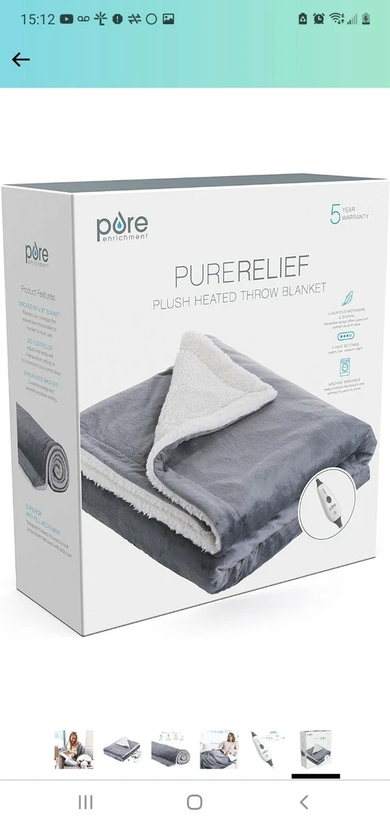 Pure Enrichment PureRelief Plush Heated Throw - Fast-Heating 50” x 60”  Electric | eBay